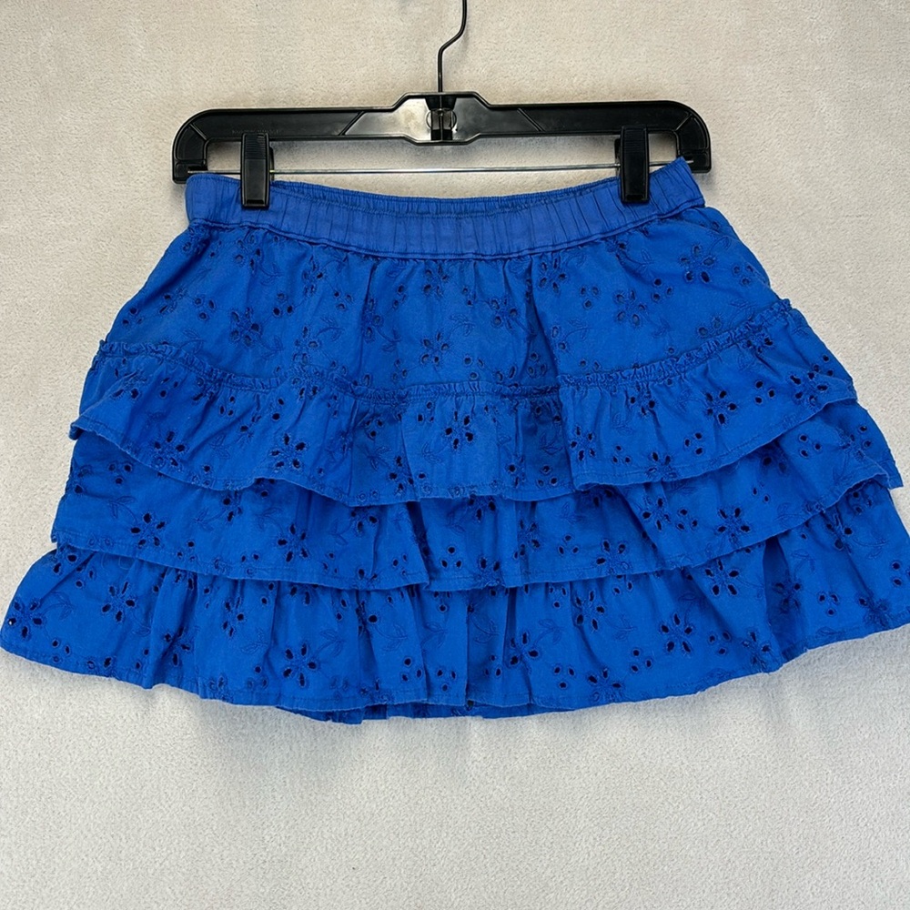 ABERCROMBIE & FITCH Blue Cotton Eyelet Mini Skirt Size Large